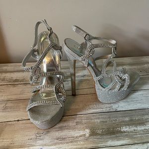 Liliana Silver High Heels with Rhinestones